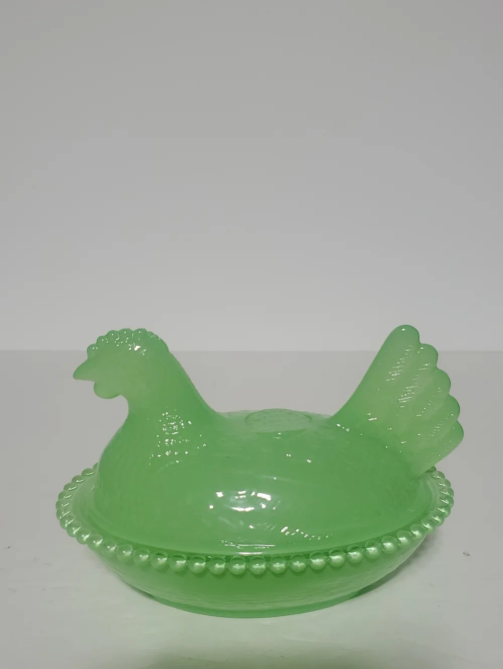 Green Glass Hen on Nest Dish